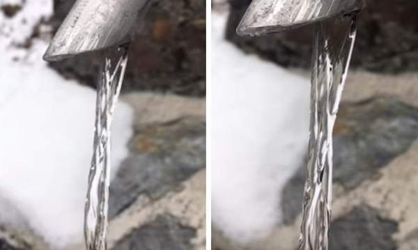 Оптична ілюзія. Замерзла вода яка стирчить з водопровідної труби, виявилася зовсім навіть не замерзлою. Погляньте і здивуєтеся! Магія?