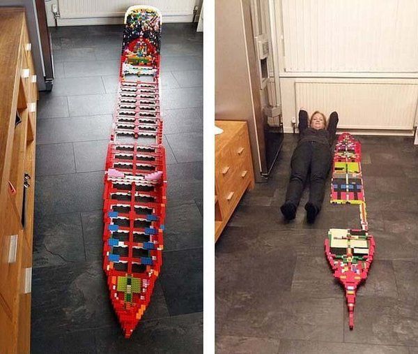 65-річний чоловік за 2 роки створив з кубиків LEGO величезну копію Титаніка. Дідусь створив точну копію "Титаніка", використовуючи для цього 40 тисяч кубиків Lego, при цьому його 3-метрова модель навіть може похвалитися міні-версіями головних героїв фільму Джеком і Роуз.