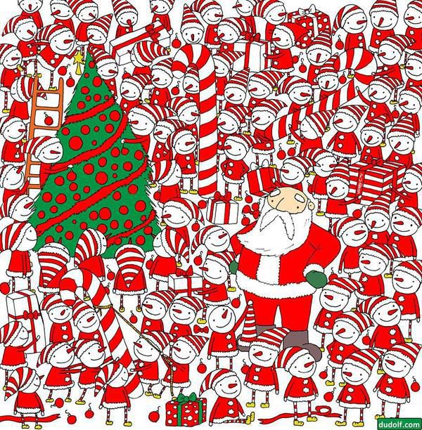 Терміново відшукайте шапку Діда Мороза на цій картинці і врятуйте Новий рік. Художник змусив тисячі людей шукати шапку Санти.