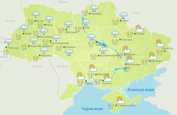 Прогноз погоди в Україні на 19 березня 2019: місцями опади, не значне зниження температури. 19 березня вночі місцями невеликий, вдень помірний дощ.