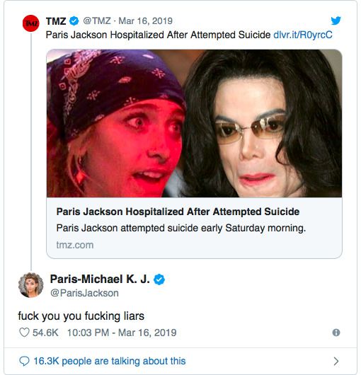 ЗМІ повідомили, що дочку Майкла Джексона терміново госпіталізували після спроби накласти на себе руки. Періс Джексон намагалася покінчити життя самогубством.