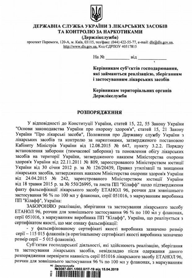 Через фальсифікацію в Україні заборонили популярний антисептик. В Україні заборонили серію антисептику "Етанол 96".