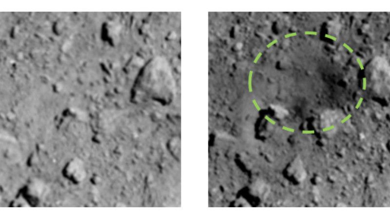 З'явилися знімки астероїда Рюгу після вибуху бомби. Дослідження Рюгу триватимуть ще рік.