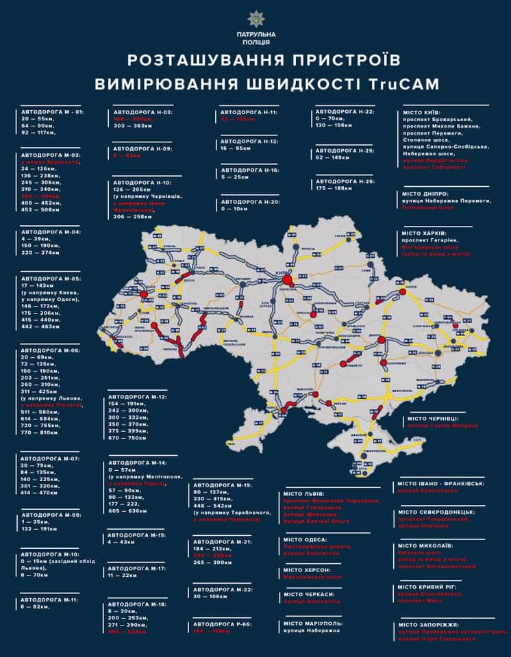 На дорогах України з 13 травня поліція буде використовувати 100 приладів вимірювання швидкості TruCAM. Мета – не притягнути до відповідальності, а запобігати правопорушенню, знизити швидкість.