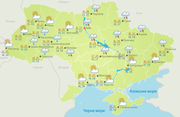 Прогноз погоди в Україні на 2 червня 2019: місцями короткочасні дощі і грози, температура вдень до 32 градусів. В Україні збережеться спекотна погода, місцями дощі з грозами.