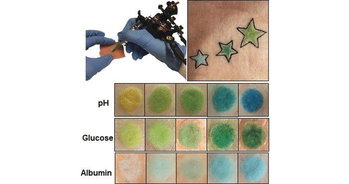 Створено технологію біосенсорних «татуювань» для визначення рівню глюкози, альбуміну та pH в організмі. Вони змінюють колір залежно від зміни рівнів глюкози, альбуміну та pH в організмі.