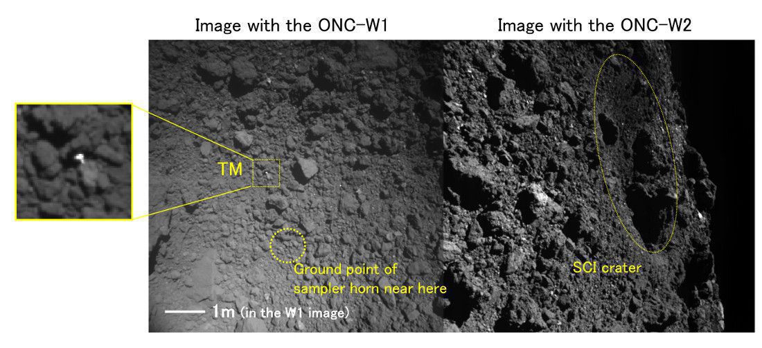 «Хаябуса-2» показала фото кратеру на Рюгу в об'ємі. Станція також показала другий забір ґрунту з поверхні Рюгу.