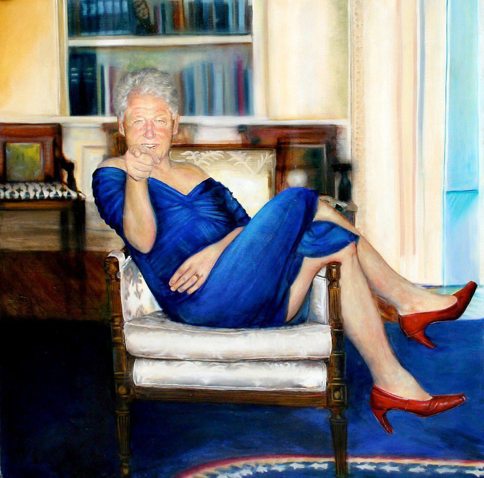 В будинку мільярдера Епштейна знайшли портрет Білла Клінтона в синій сукні. Колишній американський президент зображений у дуже неоднозначній позі.
