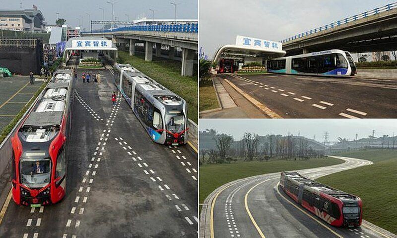 У Китаї запустили автономний безрейковий потяг. Поїзд контролює розмір дороги та будує свій власний маршрут.