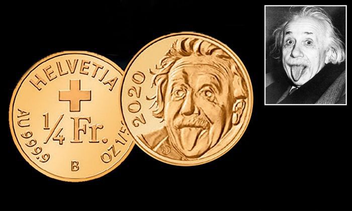 Найменшу золоту монету у світі виготовили в Швейцарії та зобразили на ній Альберта Ейнштейна з висунутим язиком. Щоб розгледіти всі деталі монети і язик вченого вам знадобиться лупа.