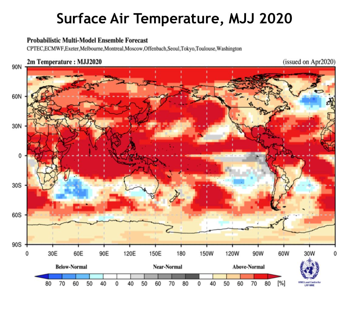 Літо 2020 року буде аномально теплим — метеорологи обіцяють всій планеті аномальне літо з спекою та опадами. Улітку 2020 року на Землі очікуються аномально висока температура поверхні океану в тропічних широтах, а також дефіцит опадів на території Південної Америки.