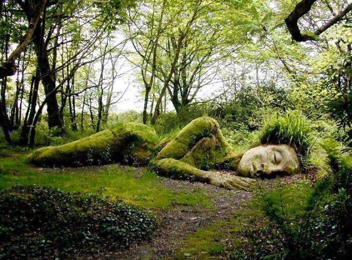 В Англійському ботанічному саду є дивовижна "жива" скульптура, яка змінює одяг залежно від пори року. Спляча красуня, яку одягає, й роздягає сама природа.
