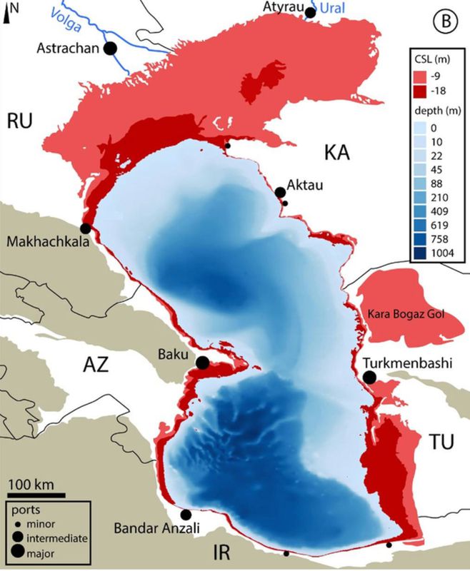 Каспійському морю передбачили серйозне обміління до кінця XXI століття. Комп'ютерна модель показала, що його площа може зменшитися майже на третину.