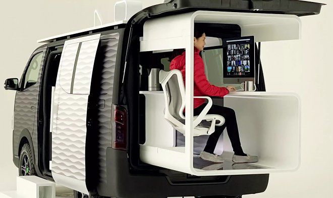 Компанія Nissan розробила унікальний офіс на колесах. Хороша альтернатива посиденькам у кафе або в парку з ноутбуком на колінах.