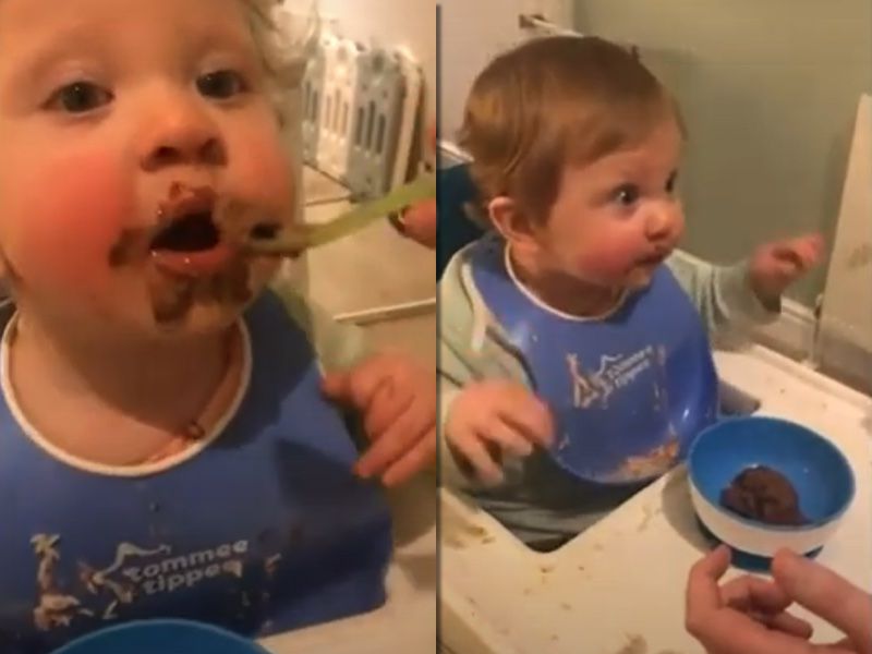 Мама вирішила вперше нагодувати маленьку дочку шоколадним мусом, але таких наслідків не очікувала. Що трапиться, якщо дати однорічній дитині спробувати шоколад.