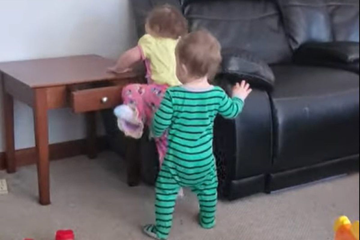 Малюки-близнюки підкорили Інтернет своїми здібностями спритно забиратися на диван. Сестра виявилася першовідкривачем, а брат пішов по її стопах.