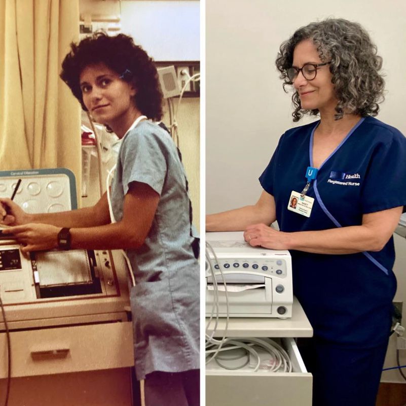 67-річна медсестра показала фото коли вийшла на пенсію, тільки подивиться що улюблена робота робить с людьми. Жінка працювала 42 роки в лікарні.