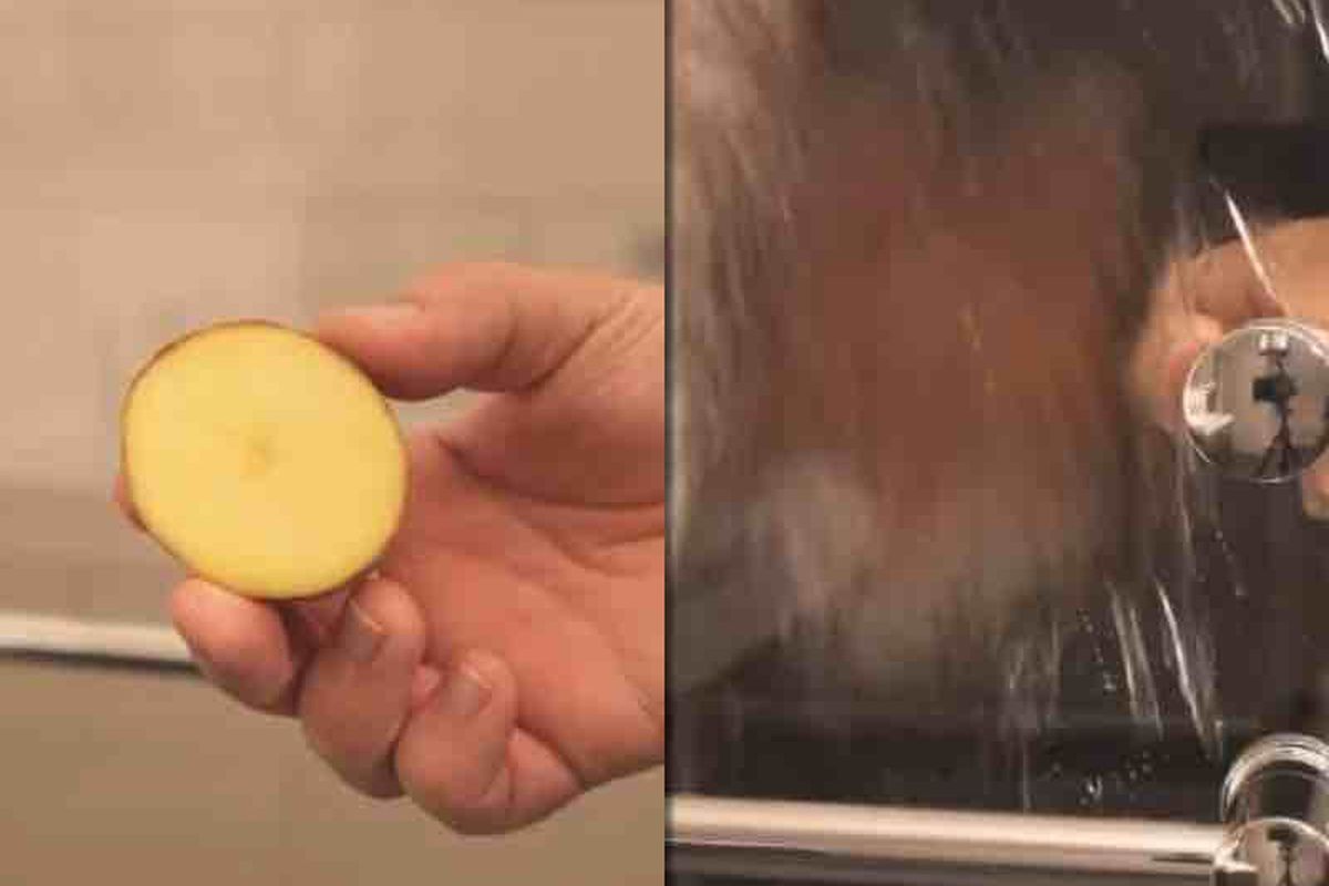 Оригінальний лайфхак для швидкого і легкого прибирання вапняного нальоту у ванній. Просто протріть душ половинкою картоплі.