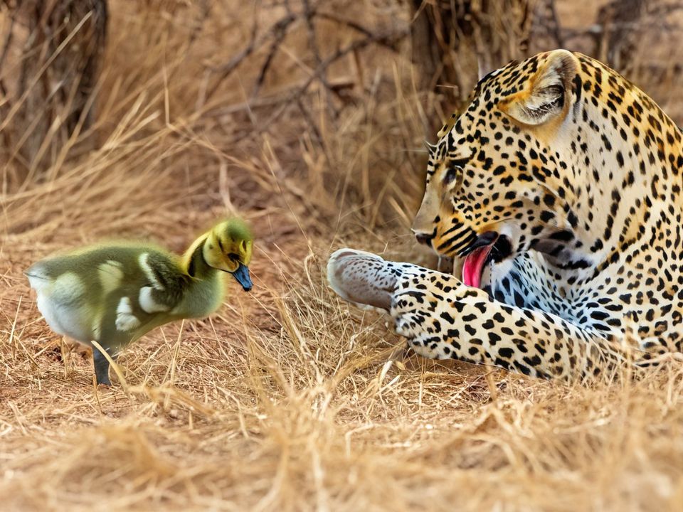 Це врятувало йому життя: Безтурботне гусеня потрапило в пащу леопарду, але вдало обхитрило його. Подивіться, що придумало це маленьке, але тямуще пташеня.