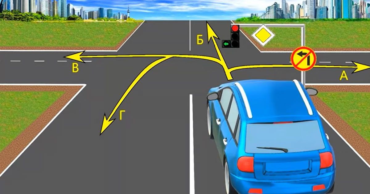 Більшість водіїв їдуть неправильно: Перевірте свої знання правил дорожнього руху. В яких напрямках водієві синього автомобіля дозволено рух.