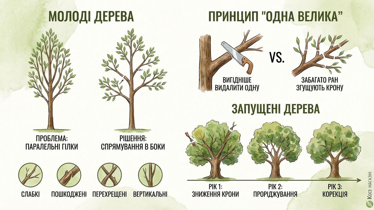 Інфографіка обрізки дерева — створена нейромережею Nano Banana.