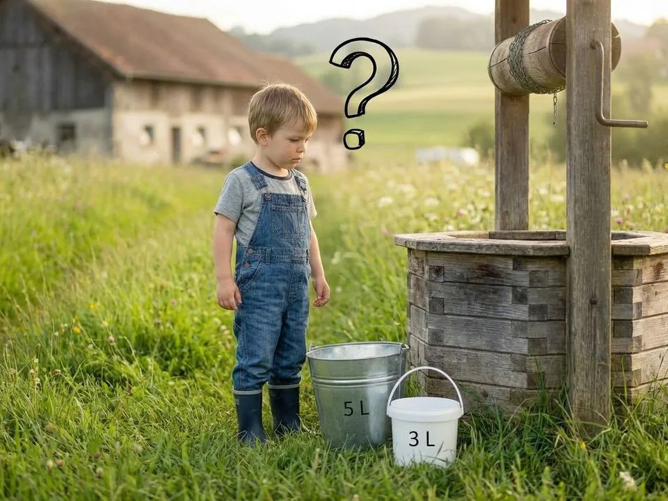Загадка від бабусі: Чи зможете ви принести рівно 4 літри води?. Завдання для молодших класів, над яким і дорослий може довго думати.